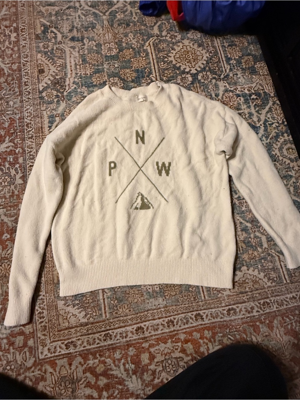 Thread & Supply Cream Crewneck Sweater with Olive Graphic